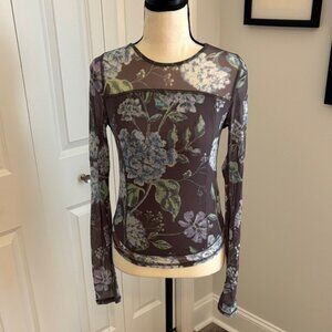 Free People Floral Mesh Long Sleeve Top